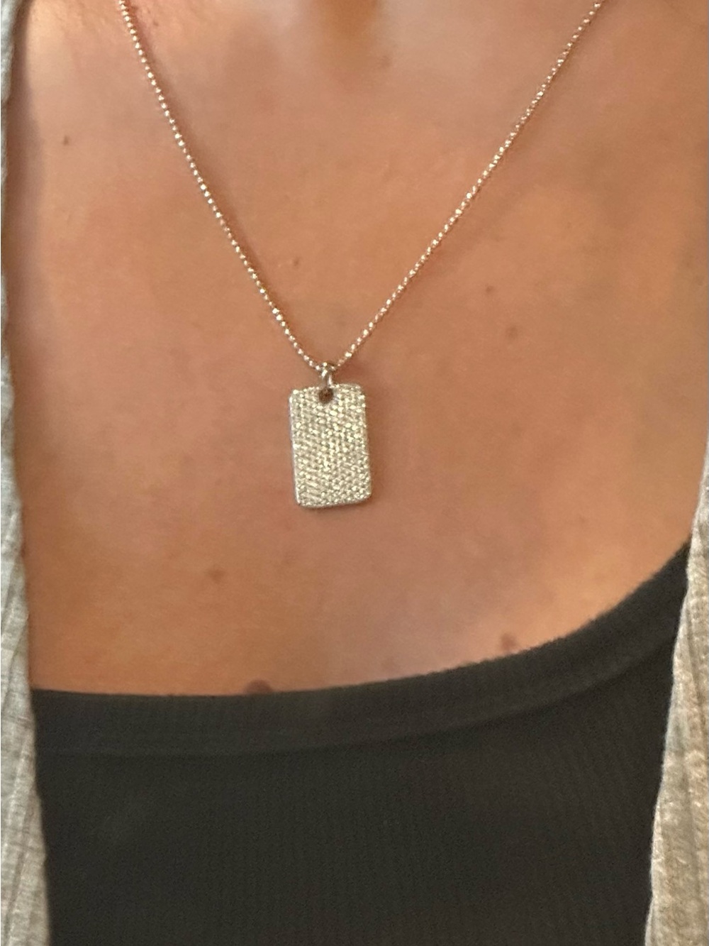 Nadri - Silver Pavé Dog Tag Pendant Necklace -